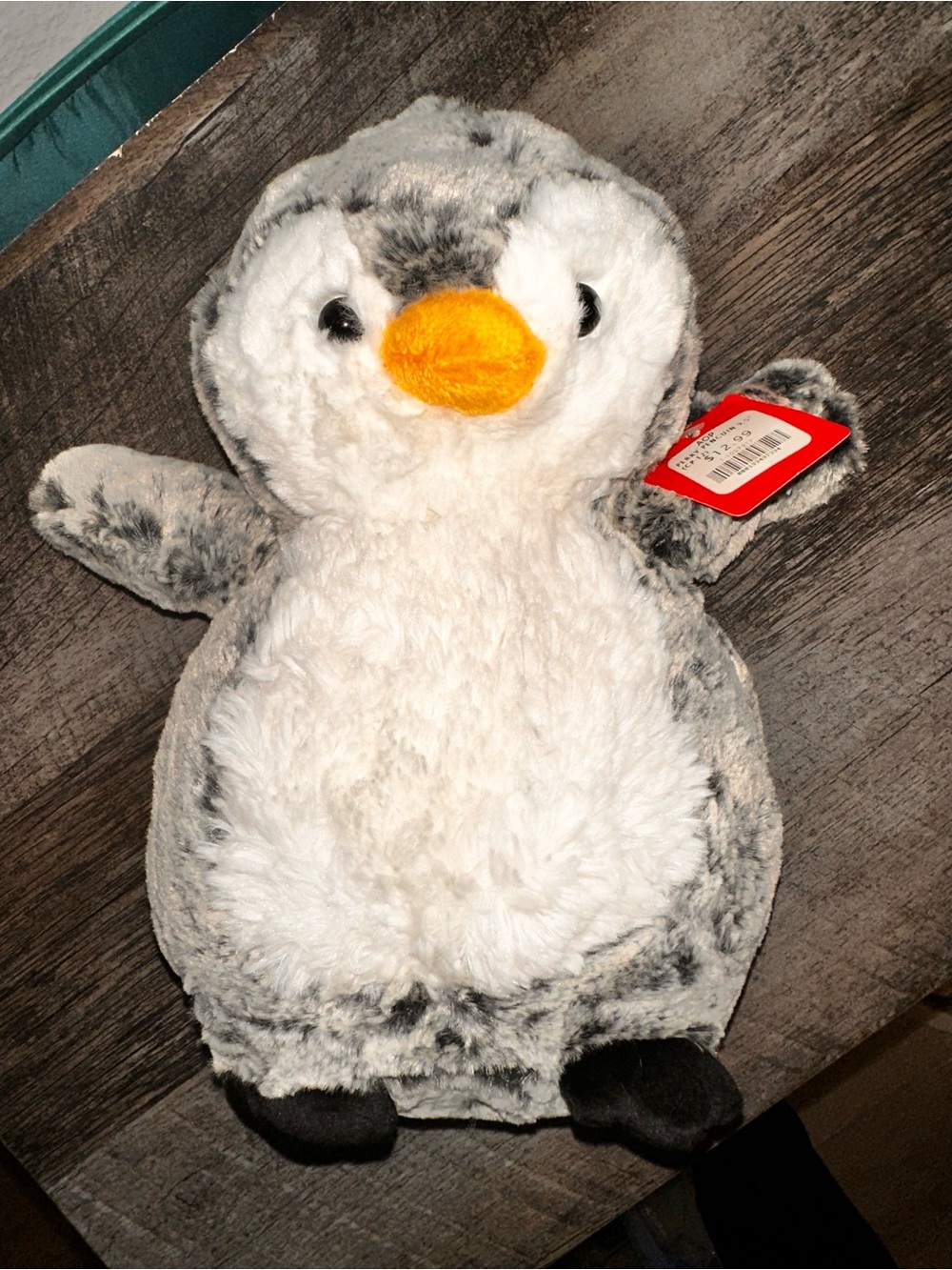 Grey & White Plush Penguin Stuffed Animal with Orange Beak